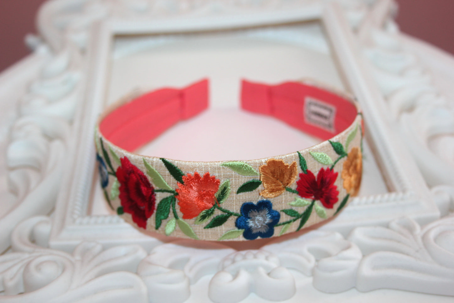 Embroidered headband 1.35''inch Colorful silk hairband Exquisite headband scarf