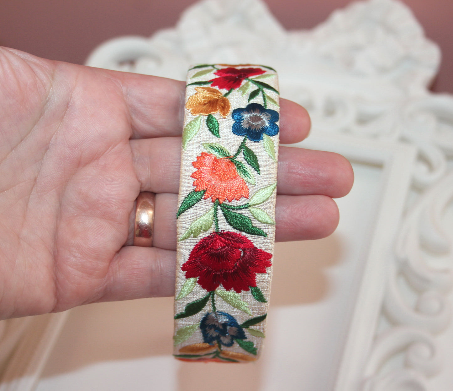 Embroidered headband 1.35''inch Colorful silk hairband Exquisite headband scarf