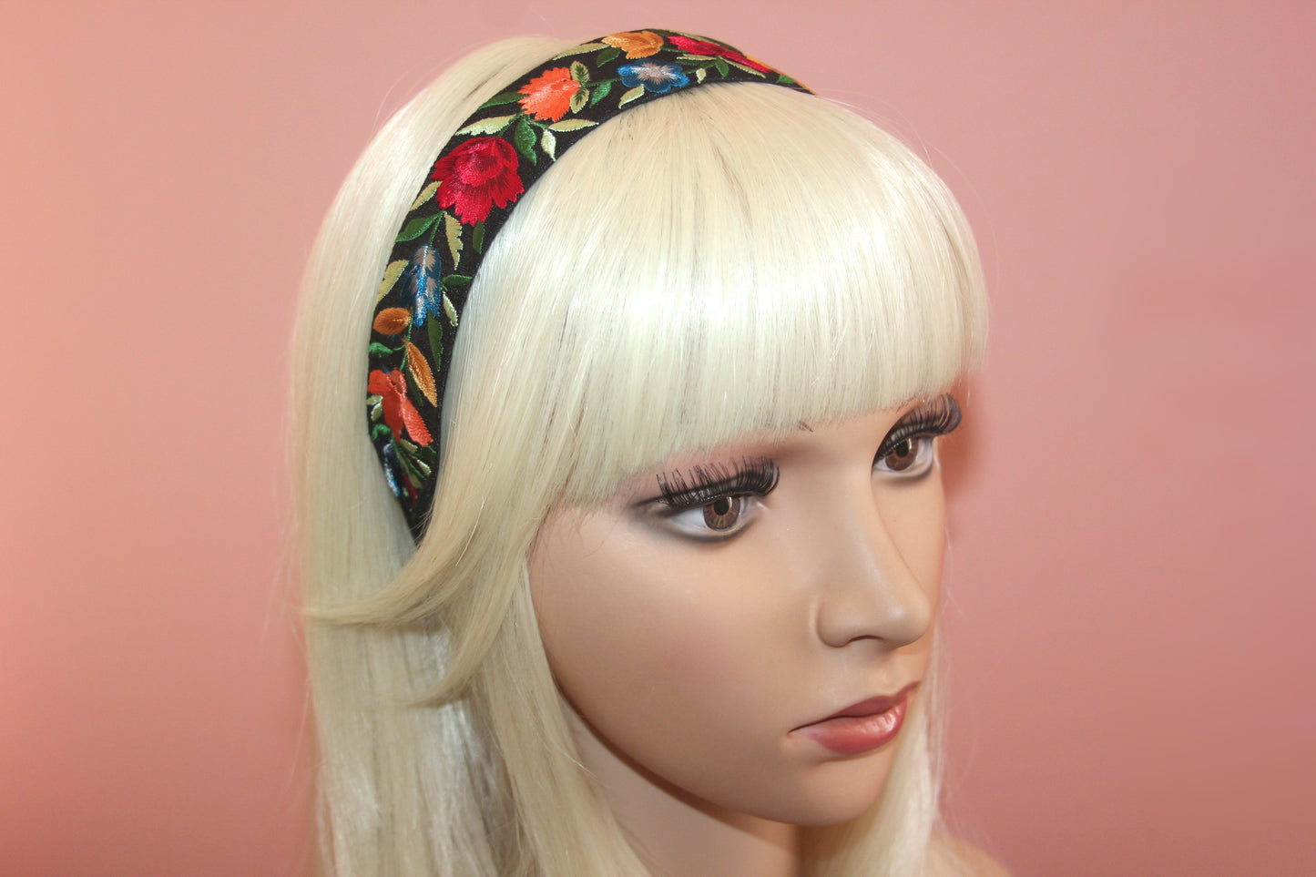 Black headband 1.35''inch Embroidered Colorful silk hairband