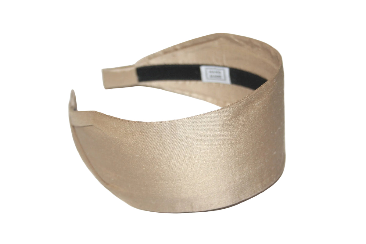 Beige pure silk flat headband Handmade women hairband, adjustable, plastic free