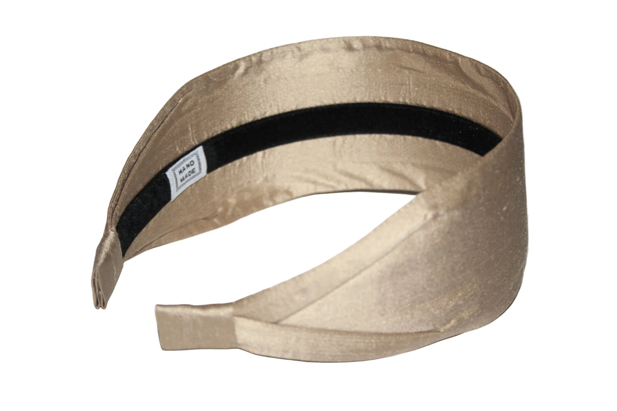 Beige pure silk flat headband Handmade women hairband, adjustable, plastic free