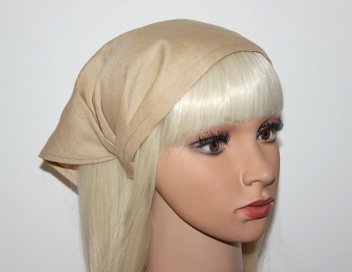 Cream Hair kerchief Triangle linen headband bandana