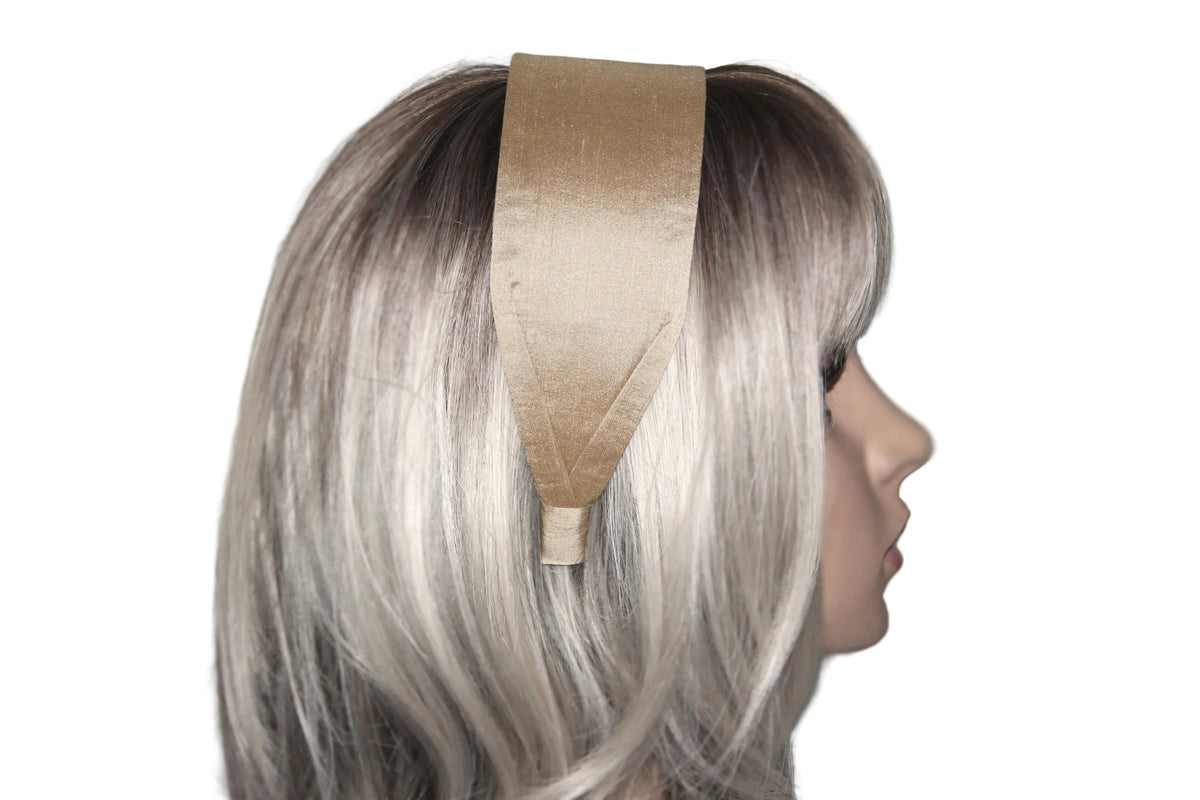 Beige pure silk flat headband Handmade women hairband, adjustable, plastic free