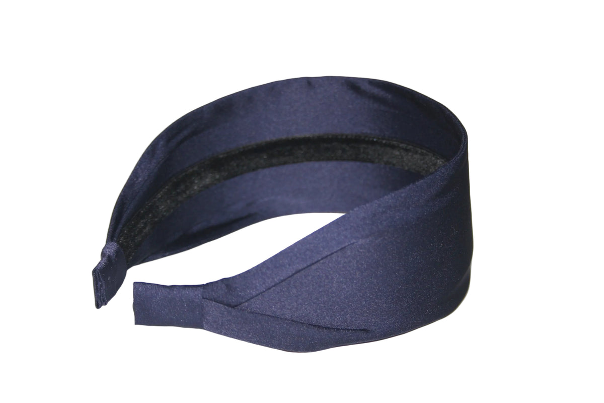 Dark Blue satin headband Wide plain head scarf