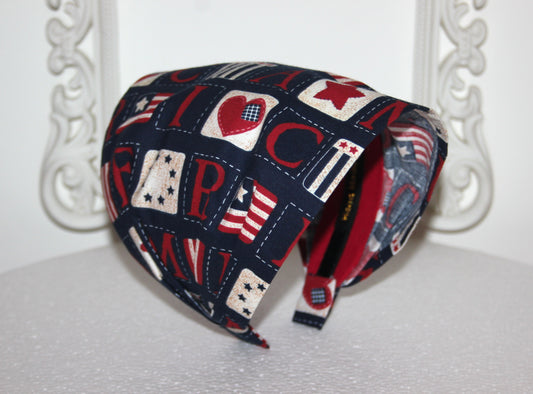 Flag bandana Dark Blue cotton patriotic head band, USA American stars head scarf, Structured headcover
