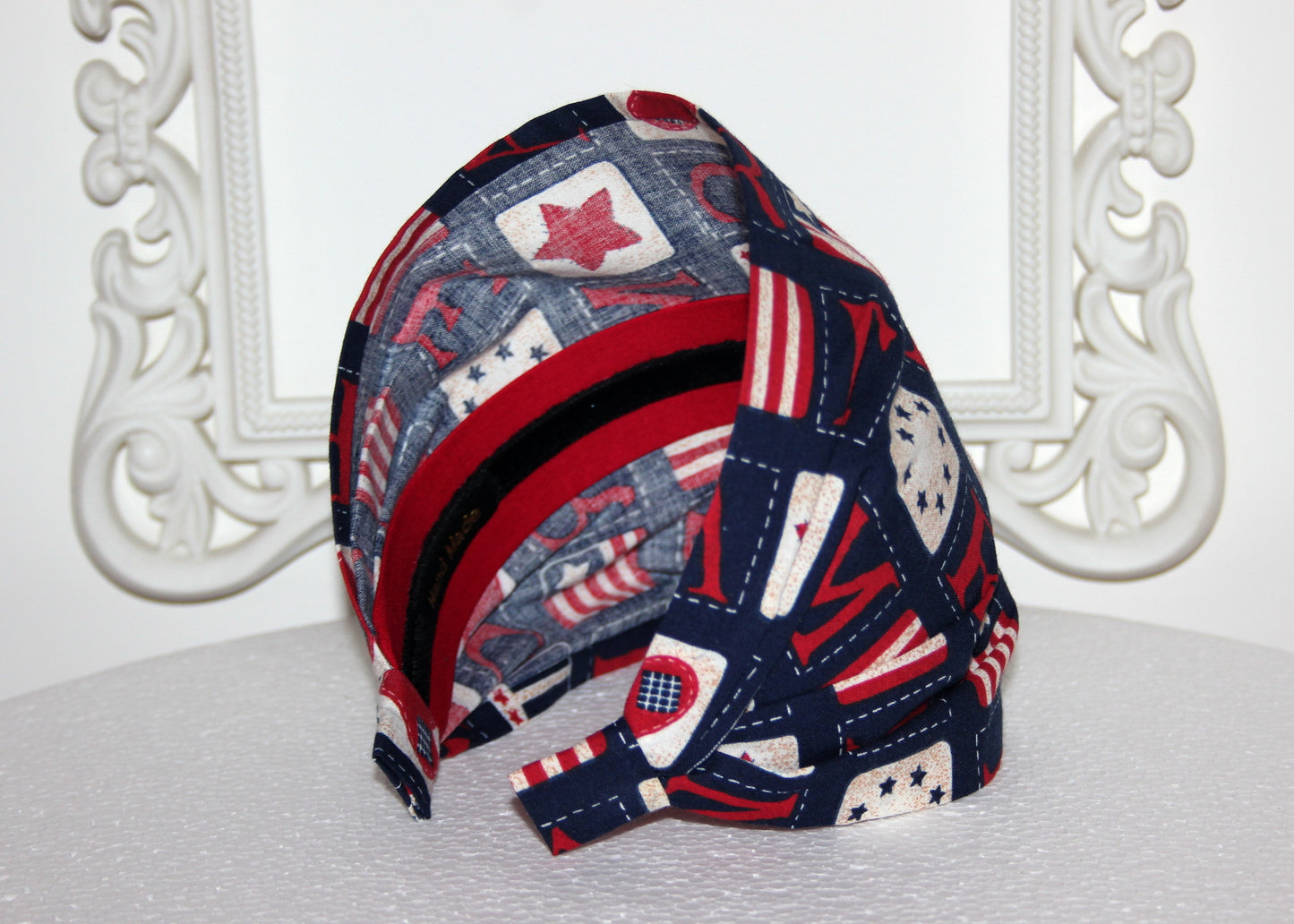 Flag bandana Dark Blue cotton patriotic head band, USA American stars head scarf, Structured headcover