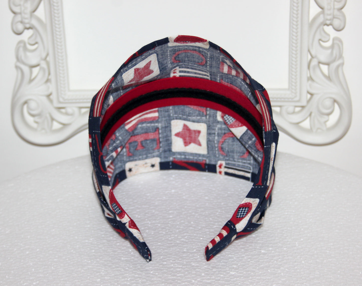 Flag bandana Dark Blue cotton patriotic head band, USA American stars head scarf, Structured headcover