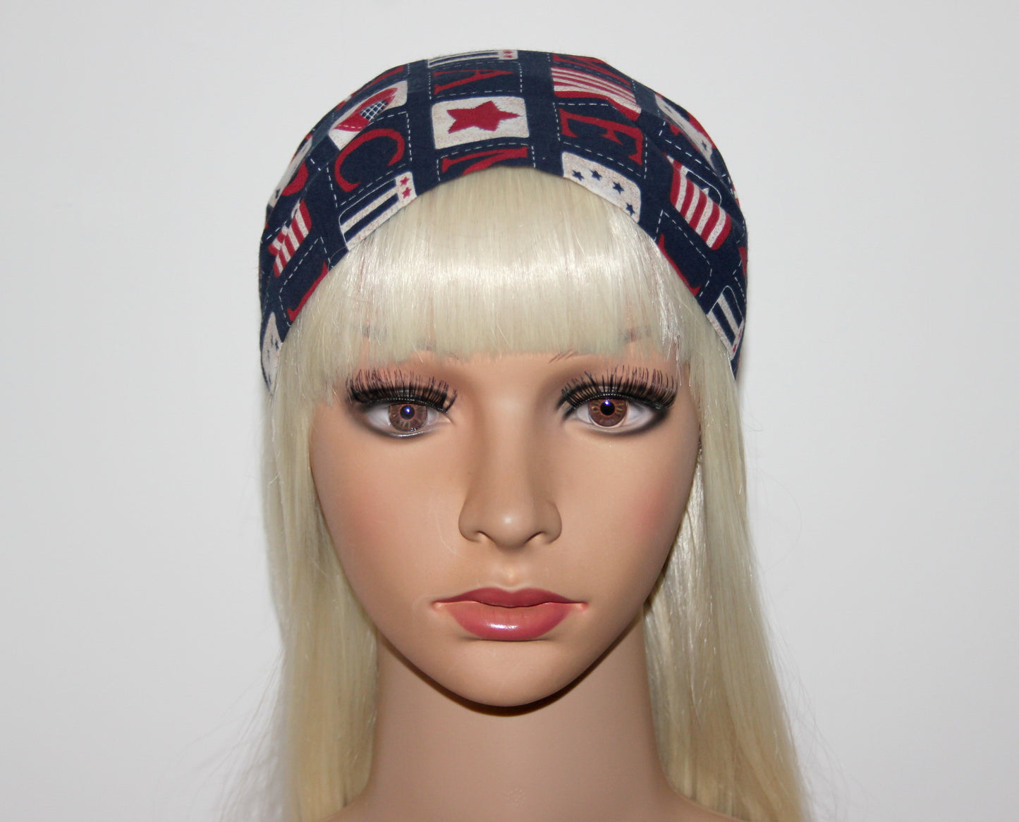 Flag bandana Dark Blue cotton patriotic head band, USA American stars head scarf, Structured headcover