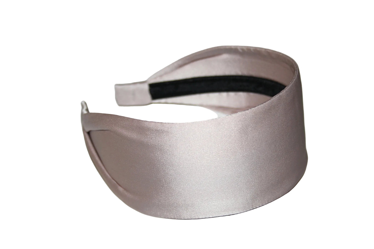 Beige satin headband, silky wide head scarf