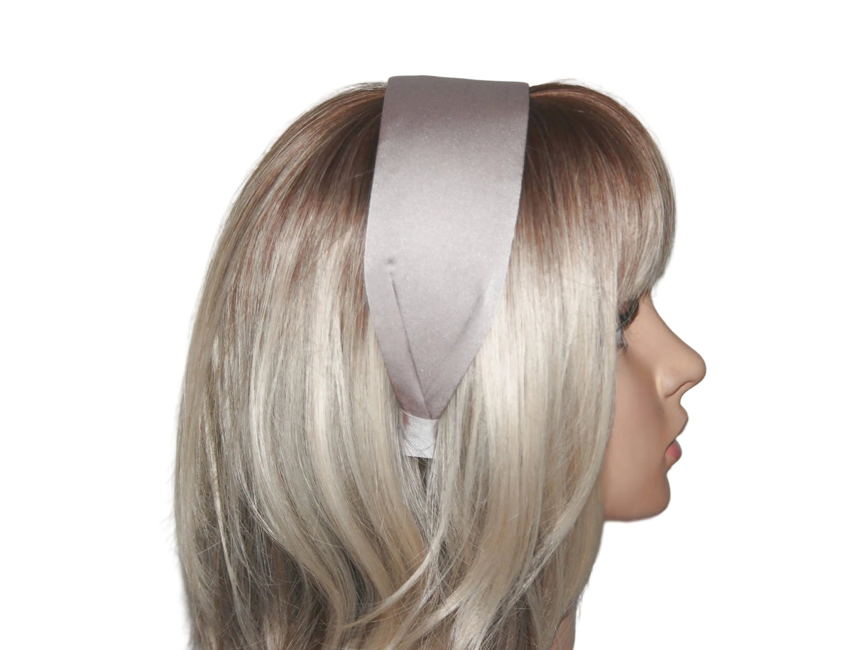 Ecru satin headband, wide flat hairband scarf