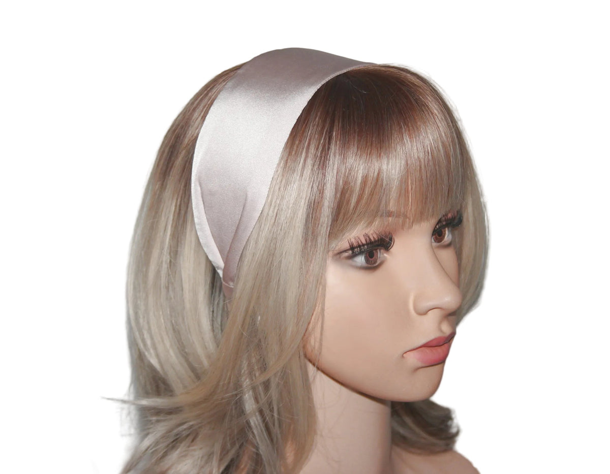 Beige satin headband, silky wide head scarf