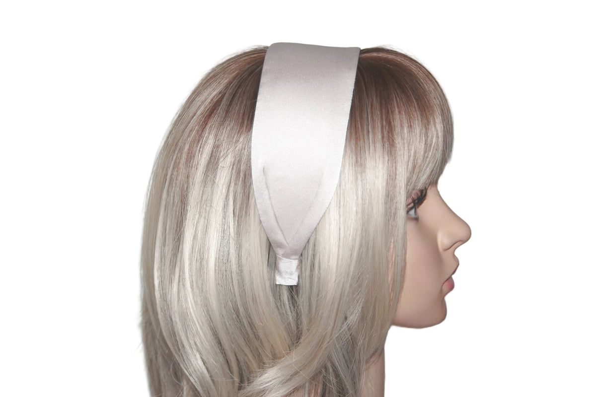 Beige satin headband, silky wide head scarf
