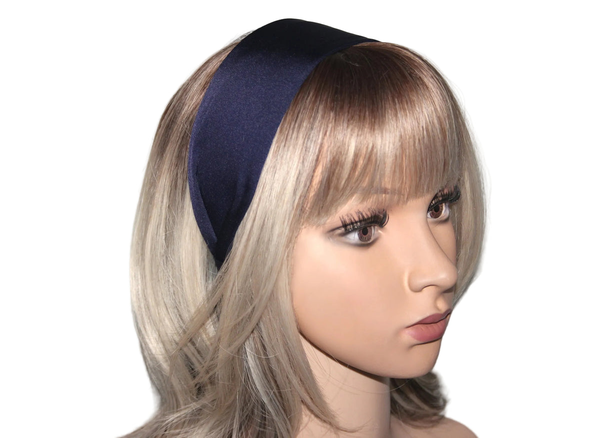 Dark Blue satin headband Wide plain head scarf