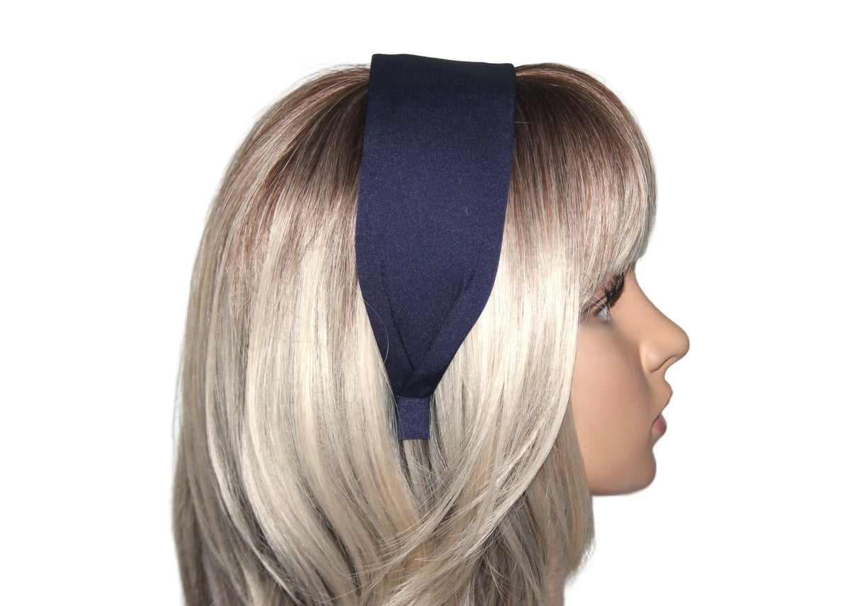 Dark Blue satin headband Wide plain head scarf