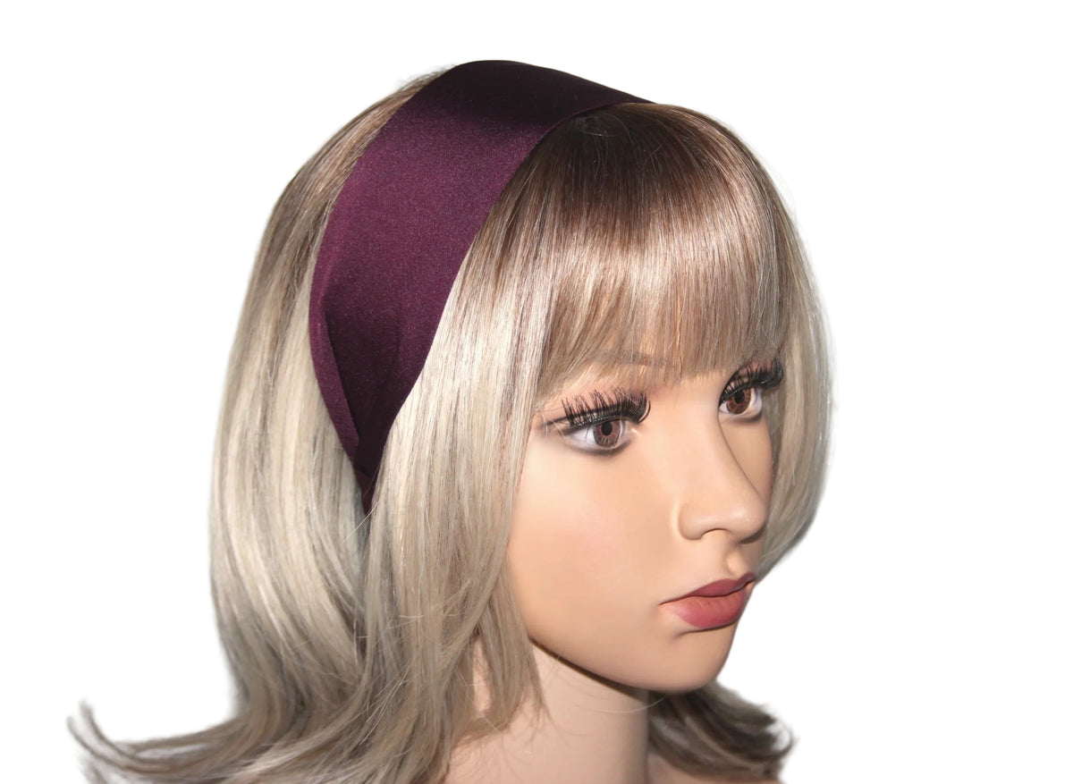 Dark Maroon flat satin headband Wide plain head scarf