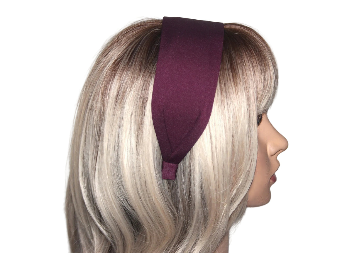 Dark Maroon flat satin headband Wide plain head scarf
