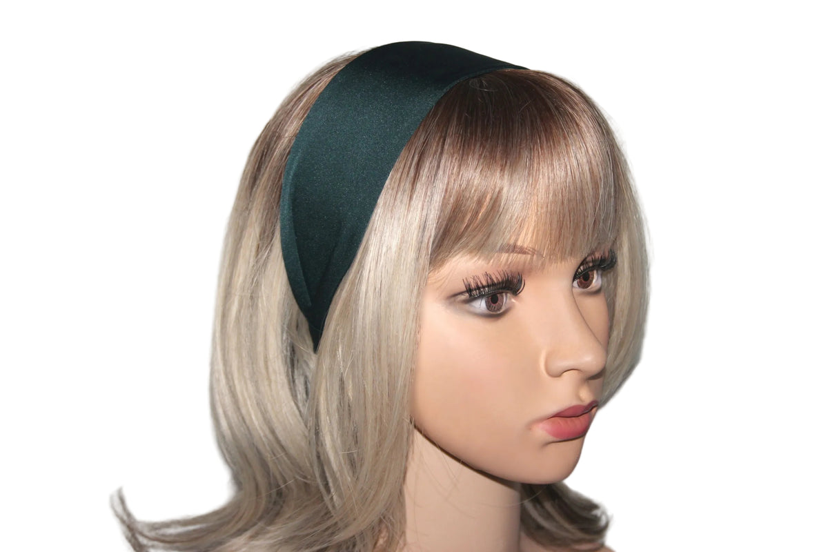 Dark Green satin headband, women wide head scarf