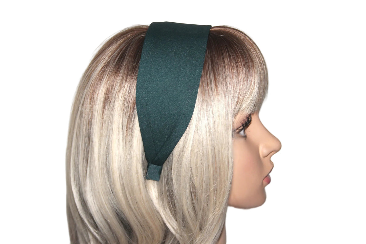 Dark Green satin headband, women wide head scarf