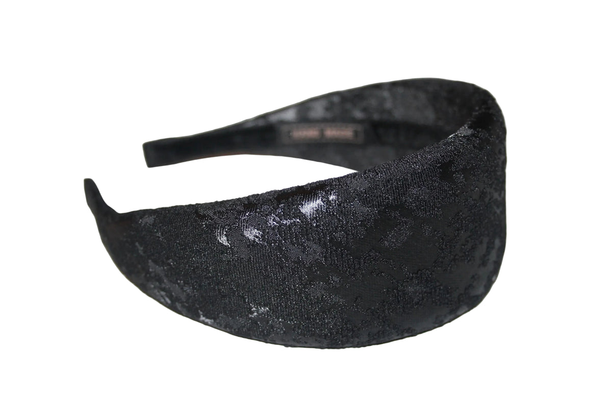 Satin Jacquard padded headband, Elegant puffy Black head scarf... NEW
