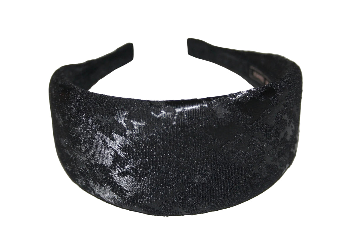 Satin Jacquard padded headband, Elegant puffy Black head scarf... NEW