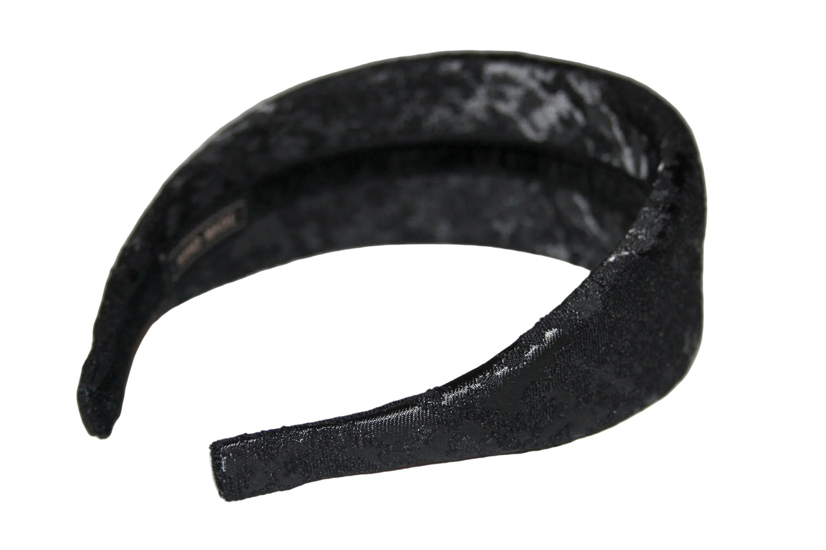 Satin Jacquard padded headband, Elegant puffy Black head scarf... NEW