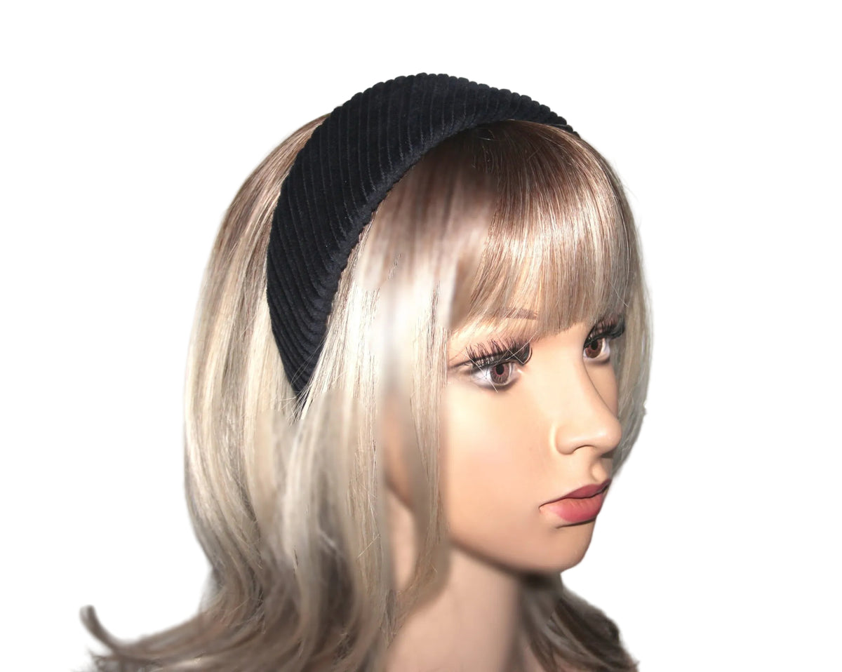 Bluish-Black padded headband, Large Corduroy puffy hair scarf... NEW