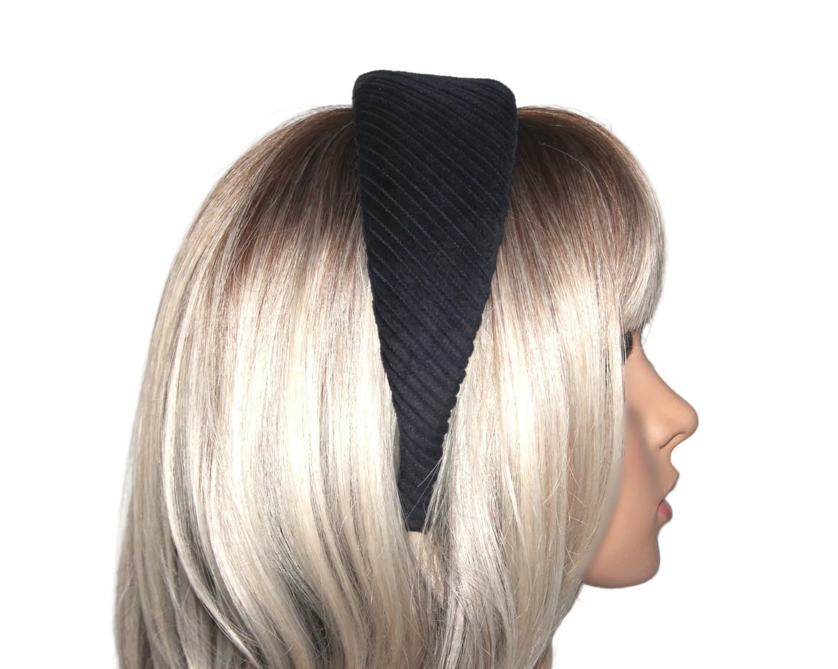 Bluish-Black padded headband, Large Corduroy puffy hair scarf... NEW