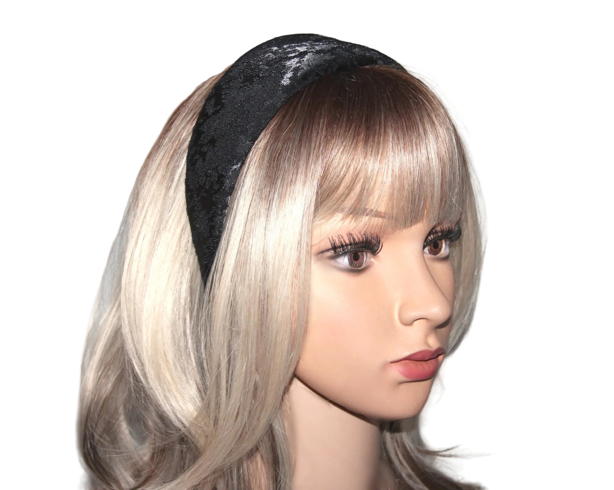 Satin Jacquard padded headband, Elegant puffy Black head scarf... NEW