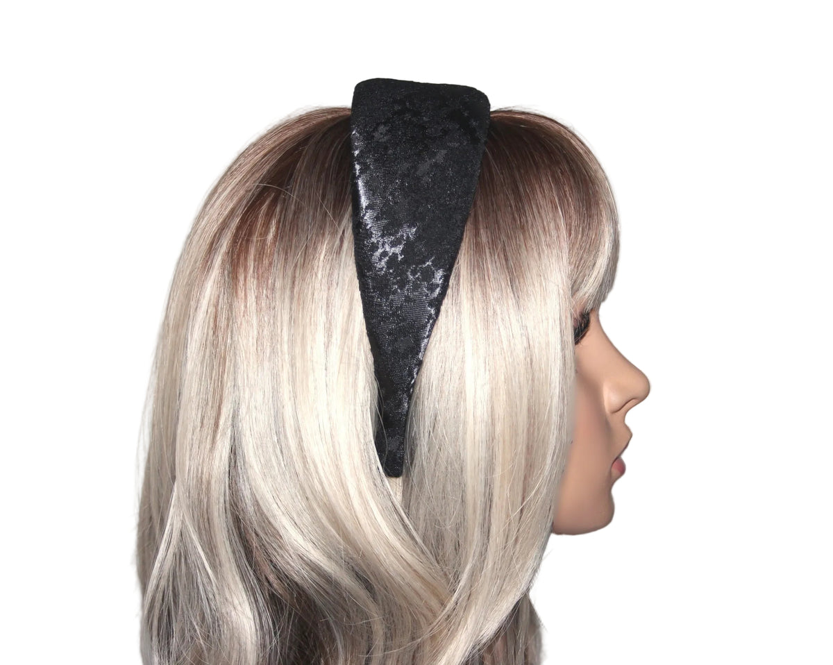 Satin Jacquard padded headband, Elegant puffy Black head scarf... NEW