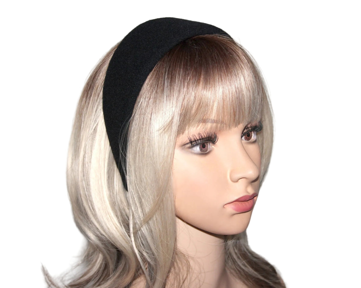 Wool padded headband, Black winter head scarf... NEW