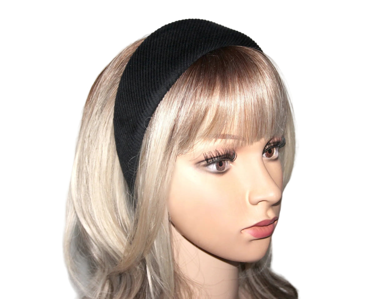 Black medium corduroy padded headband, Cotton velvet puffy hairband... NEW