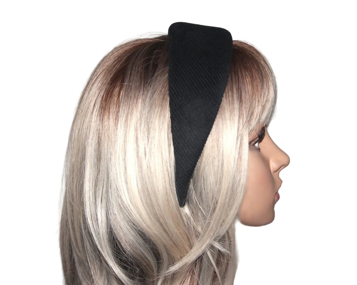 Black medium corduroy padded headband, Cotton velvet puffy hairband... NEW