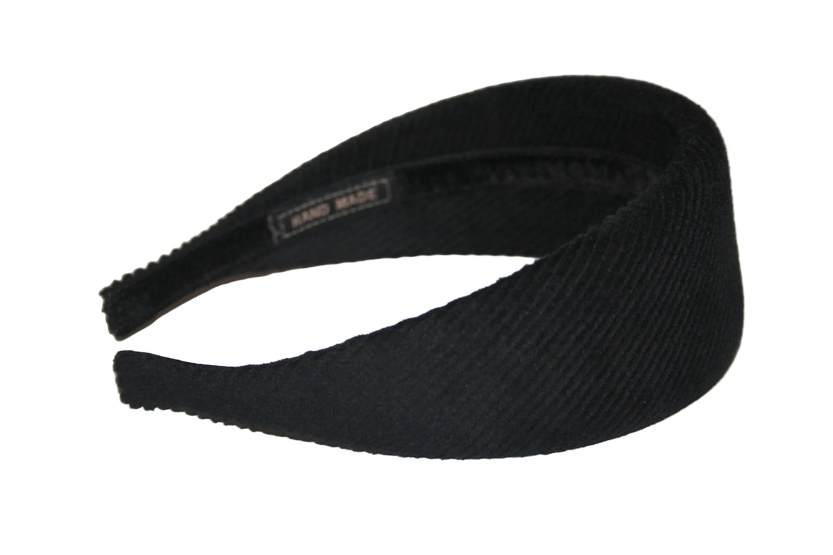 Black medium corduroy padded headband, Cotton velvet puffy hairband... NEW