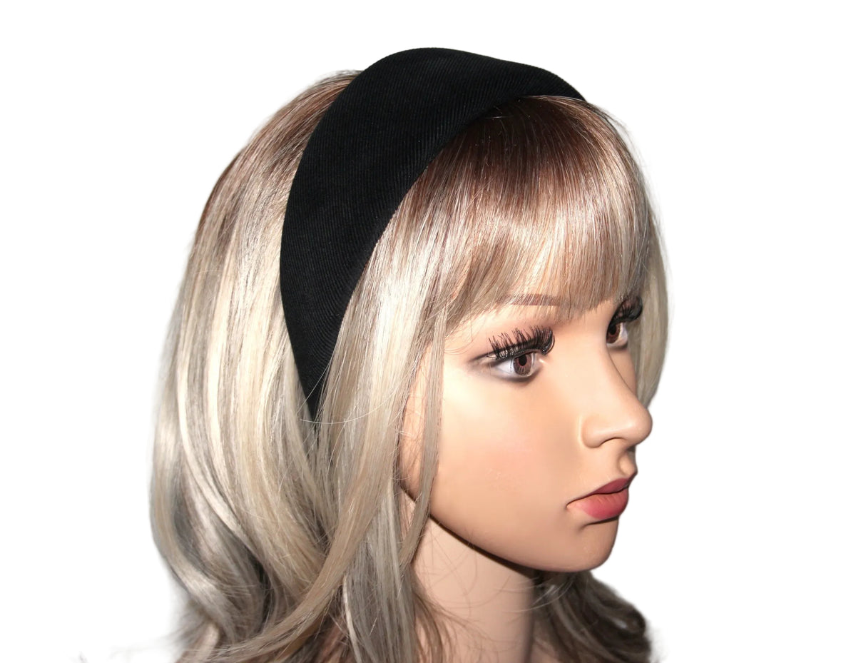 Black micro corduroy padded headband, Cotton velvet hairband... NEW