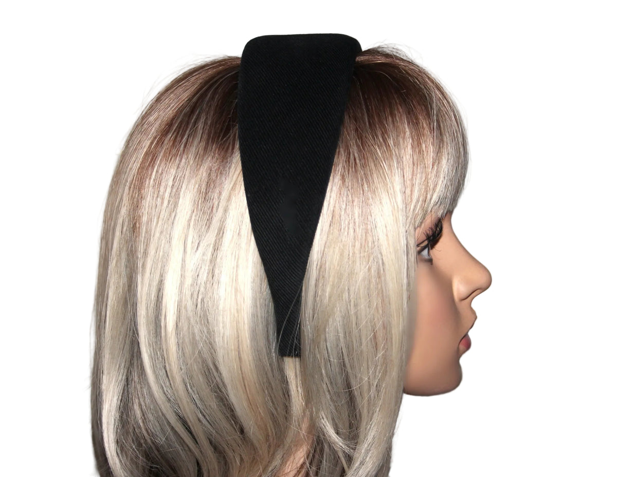 Black micro corduroy padded headband, Cotton velvet hairband... NEW