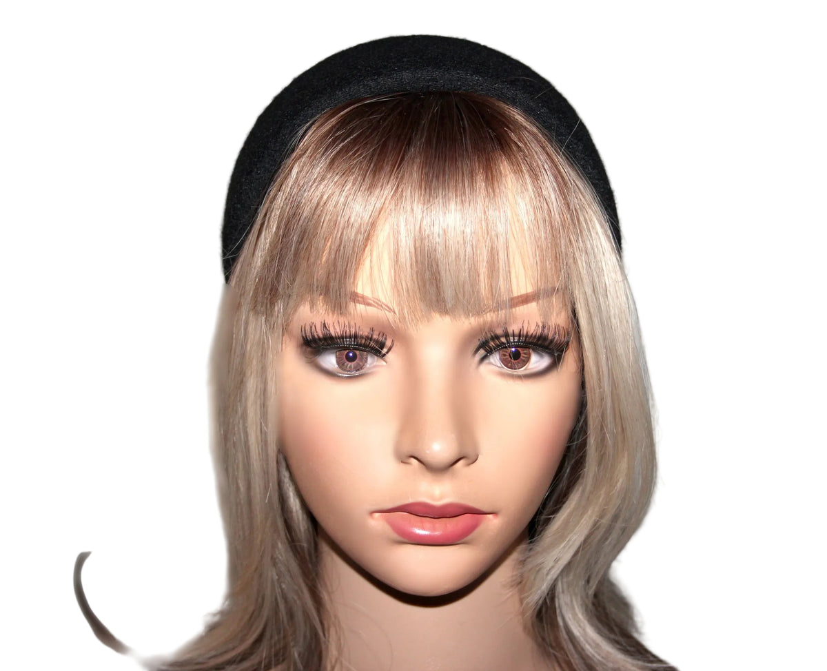 Black Bouclé Wool padded headband, boiled wool puffy hairband... NEW