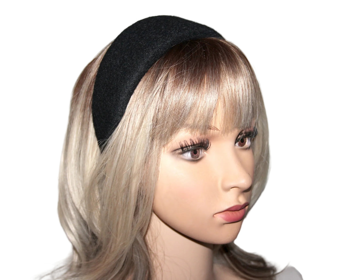 Black Bouclé Wool padded headband, boiled wool puffy hairband... NEW