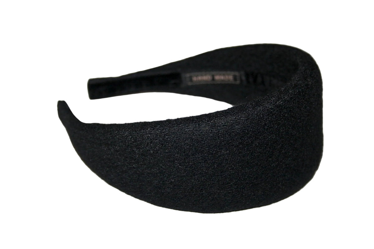 Black Bouclé Wool padded headband, boiled wool puffy hairband... NEW