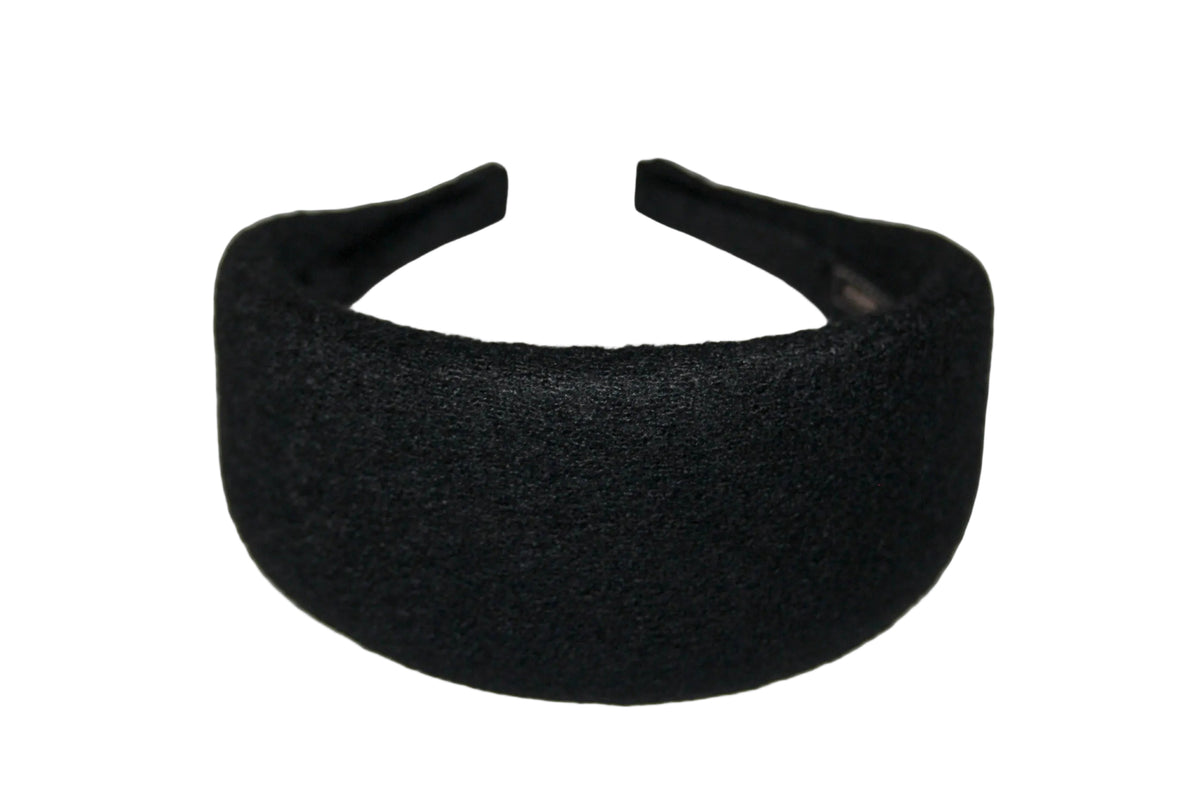 Black Bouclé Wool padded headband, boiled wool puffy hairband... NEW