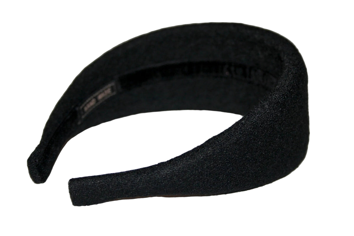 Black Bouclé Wool padded headband, boiled wool puffy hairband... NEW