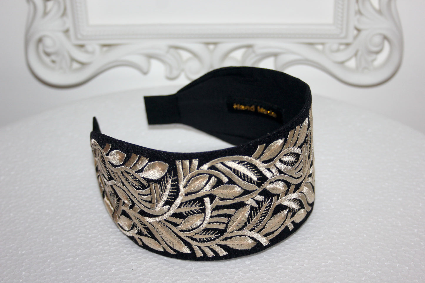 Black & Beige headband 2.75" inch fashion embroidered hairband for women