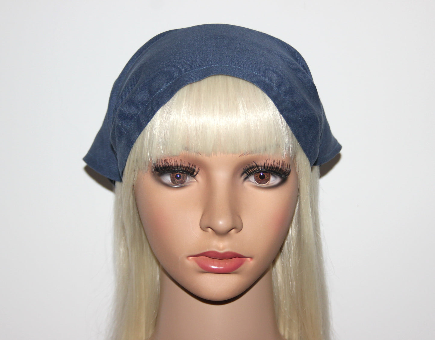 Linen hair kerchief Blueberry Blue bandana headbandTriangle summer headpiece