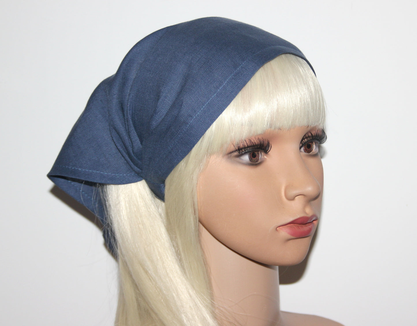 Linen hair kerchief Blueberry Blue bandana headbandTriangle summer headpiece
