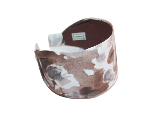 Abstract print headband for women Brown & Ivory Watercolor wide fabric hairband