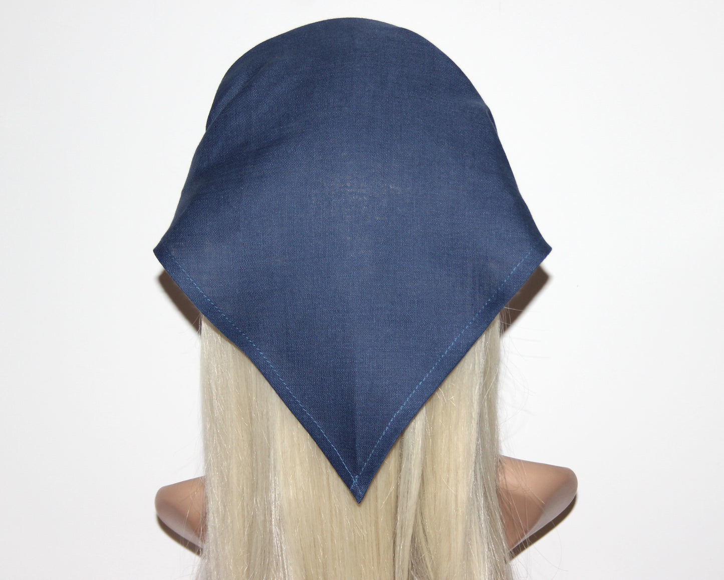 Linen hair kerchief Blueberry Blue bandana headbandTriangle summer headpiece