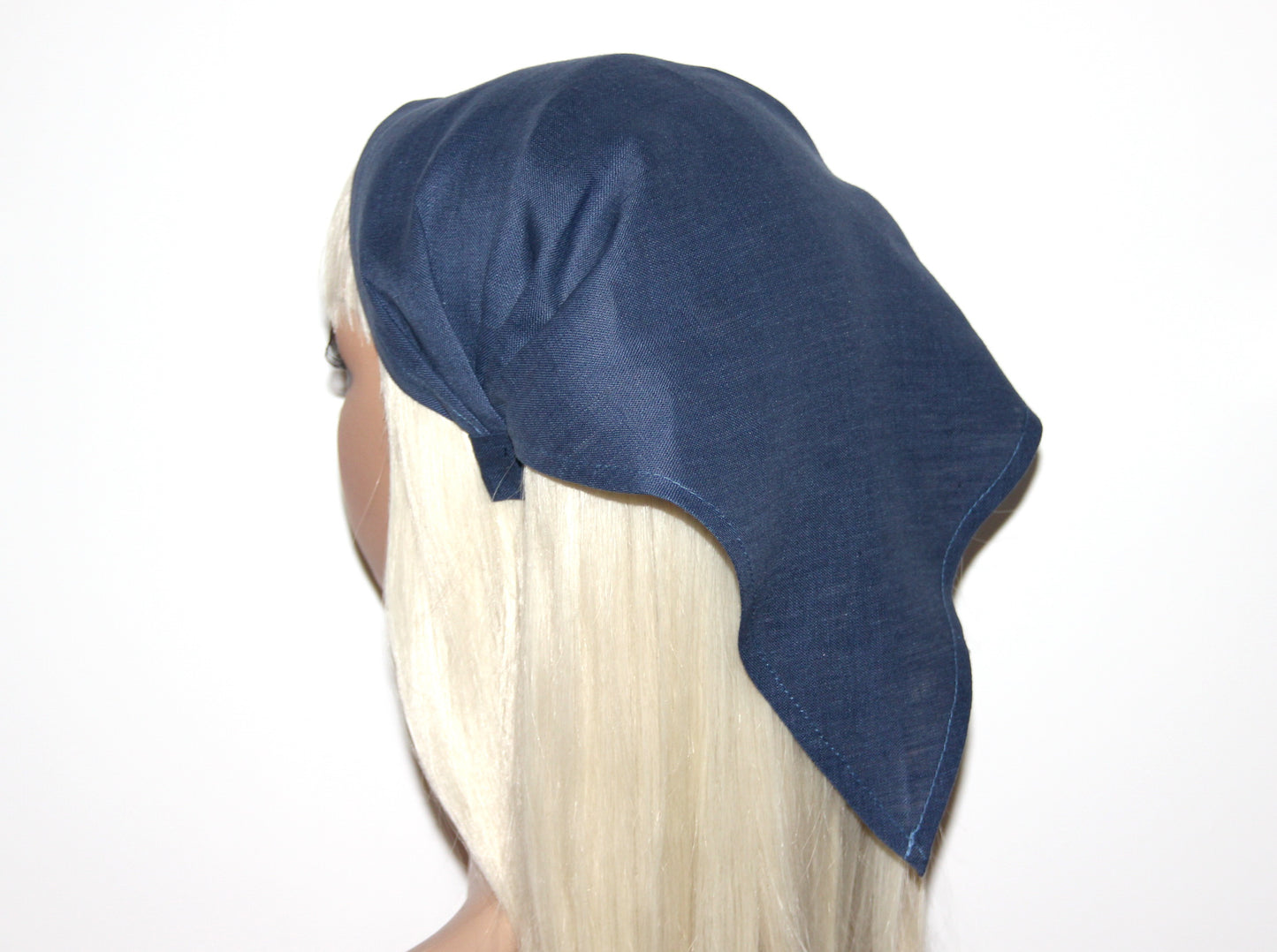 Linen hair kerchief Blueberry Blue bandana headbandTriangle summer headpiece