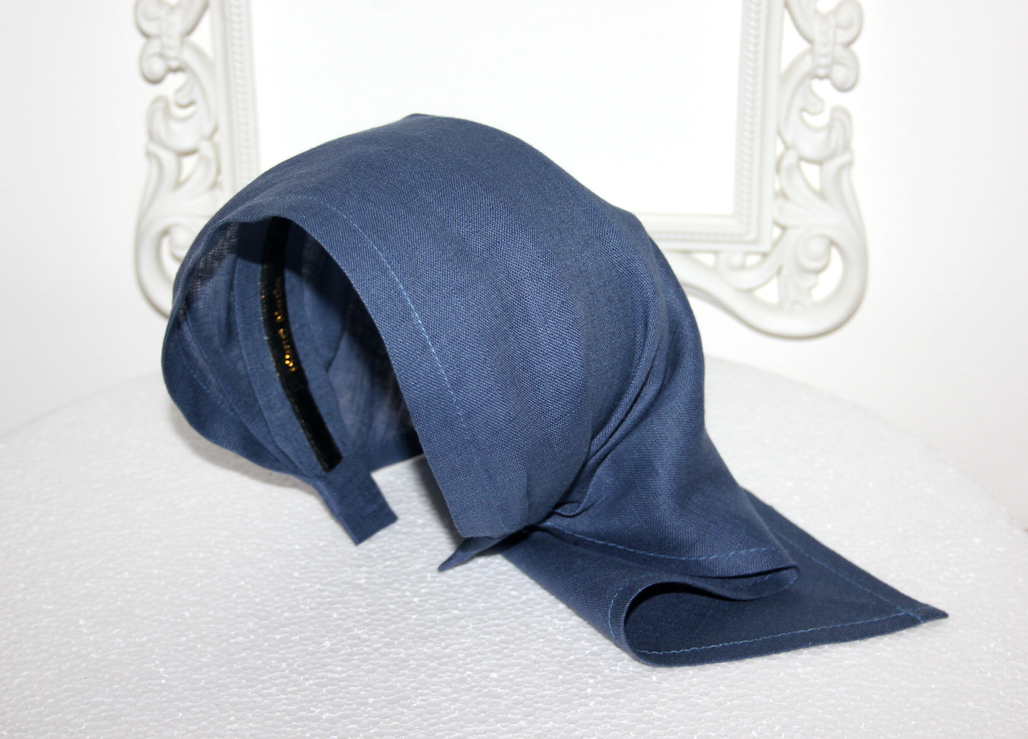 Linen hair kerchief Blueberry Blue bandana headbandTriangle summer headpiece