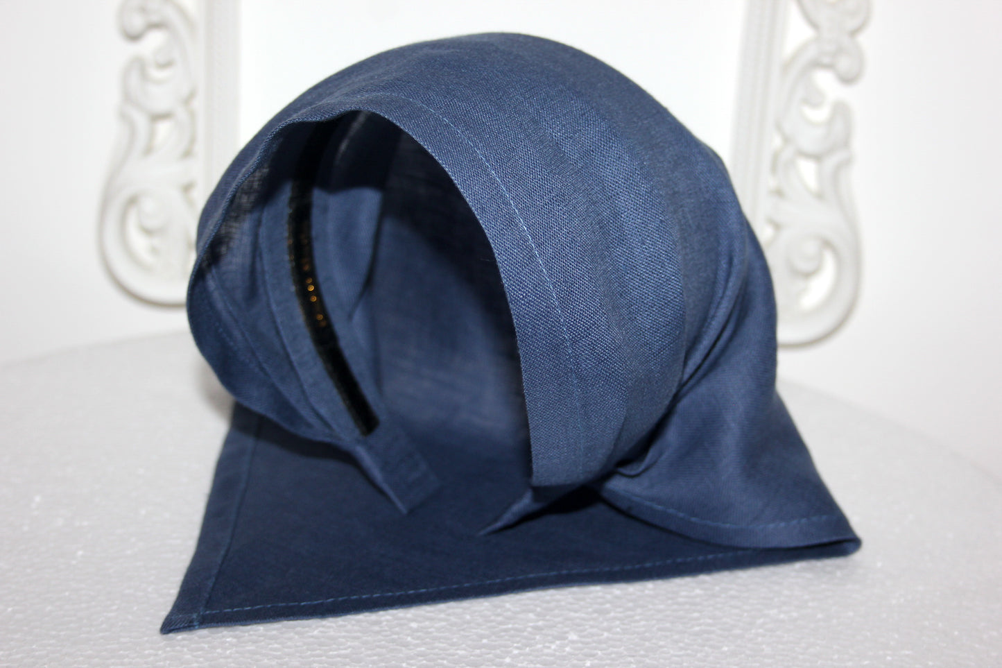 Linen hair kerchief Blueberry Blue bandana headbandTriangle summer headpiece