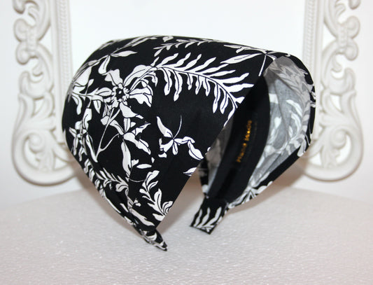 Black & White headband bandana Cotton hippie head scarf, wide head covering, Structured bandana