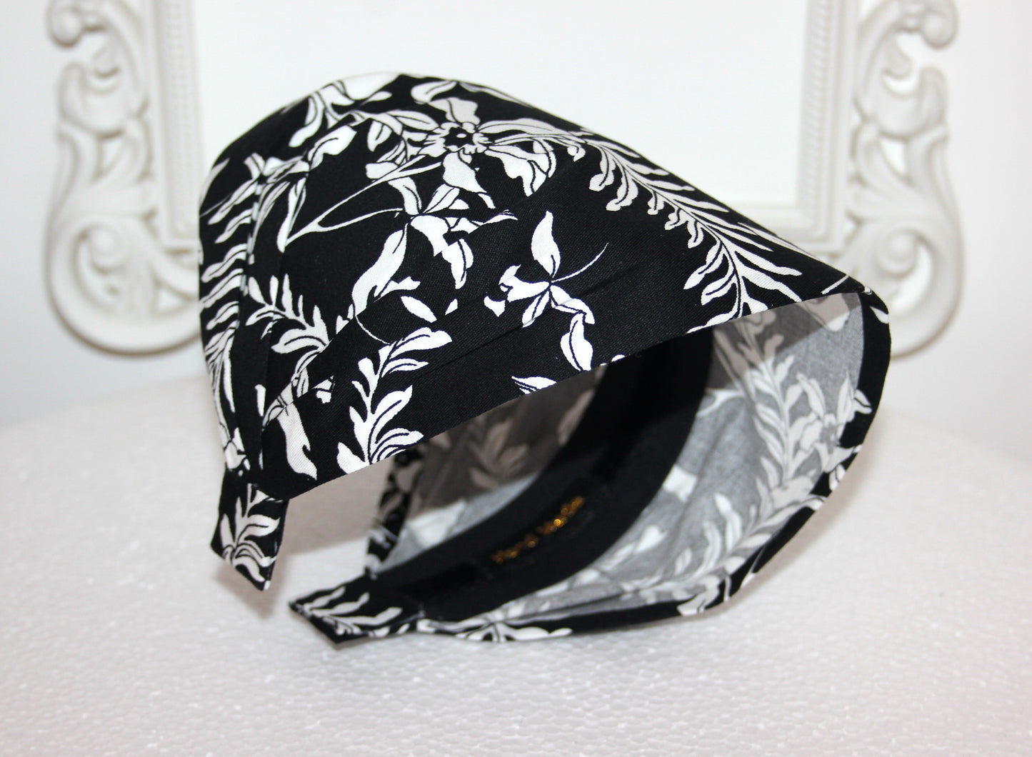 Black & White headband bandana Cotton hippie head scarf, wide head covering, Structured bandana